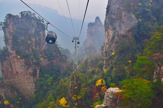 The cable car ride in Tianzi Mountain Nature Reserve