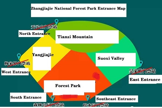 Entrance Map of Zhangjiajie National Forest Park